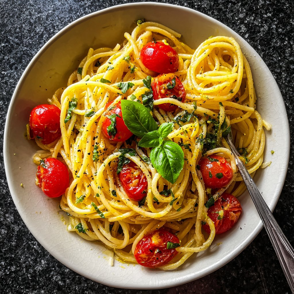 Spaghetti mit Tomaten und Basilikum