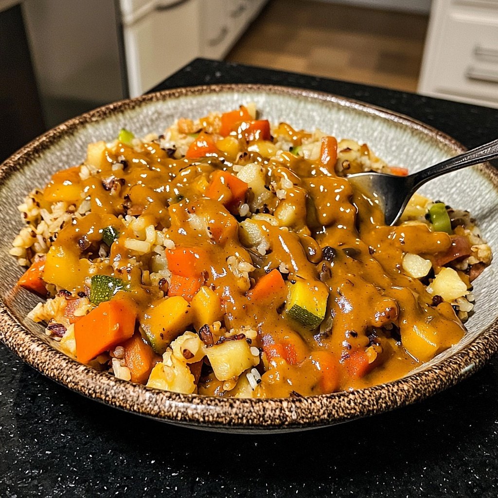 Gemüsepfanne mit Erdnusssauce